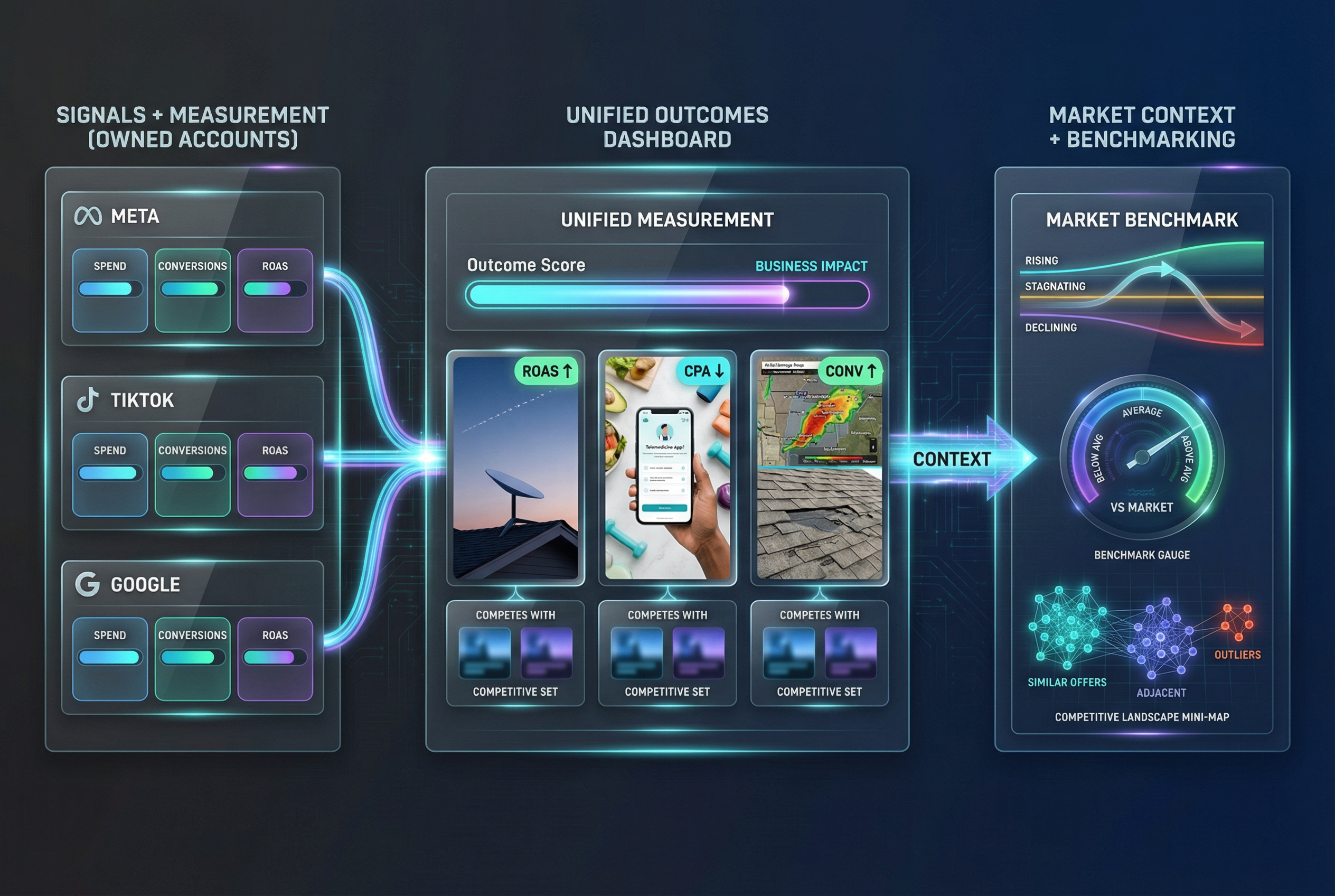 Dicer reporting and analytics dashboard with cross-platform performance signals